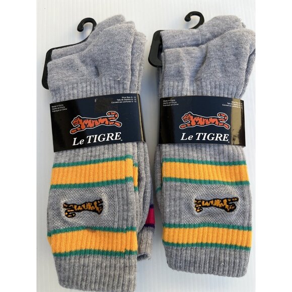Le Tigre Other - Le Tigre Mens 2-Pack Crew Socks Gray Multicolor Embroidered Tiger Logo Size 6–12